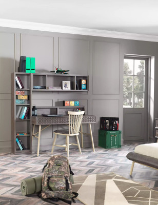 Telaio del letto per bambini completo in legno grigio per la camera dei ragazzi a 7 pezzi