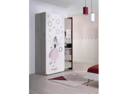 Mobili per bambini completi - Letto per bambini con contenitore integrato, set in legno rosa 6 pezzi
