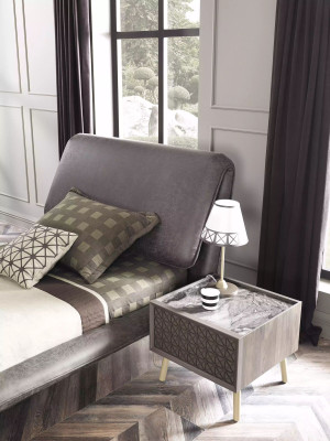 Camera da letto per bambini, letto per ragazzi, struttura letto, set letto 7 pezzi in legno grigio.