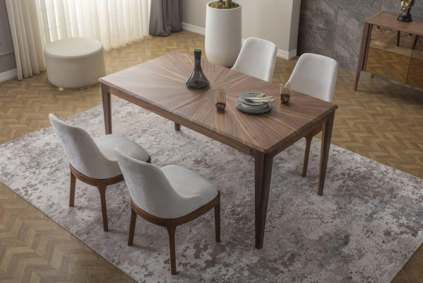 Set da pranzo di lusso con tavolo da pranzo rettangolare e 6 sedie in tessuto - 9 pezzi