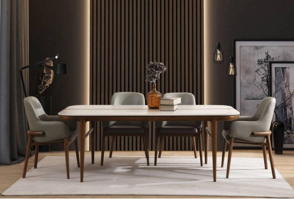 Marrone e bianco Design di mobili da sala da pranzo Set da pranzo di lusso in 9 pezzi