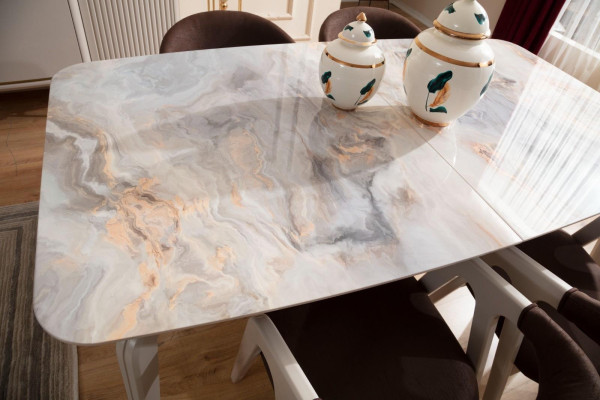 Mobili in legno Set sala da pranzo Beige tavolo da pranzo 4 sedie credenza