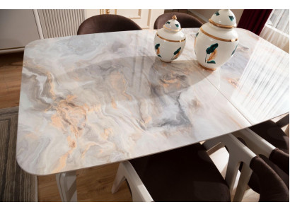 Mobili in legno Set sala da pranzo Beige tavolo da pranzo 4 sedie credenza