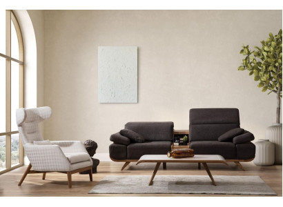 Set di divani color marrone e bianco a tre posti, poltrona imbottita di lusso, set di 2 pezzi.