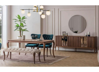 Mobili da sala da pranzo marrone e bianco Chesterfield, divano di design tavolo da pranzo di lusso.