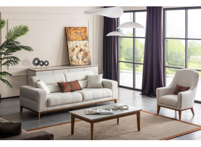 Bianco set di tessuti esclusivo per il soggiorno con divano a 3 posti e poltrona di lusso 2 pezzi