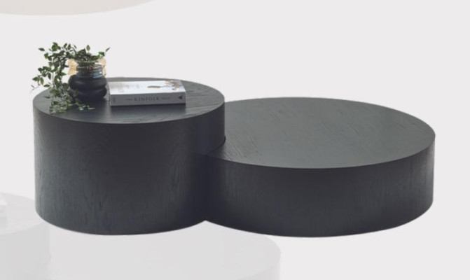 Set di tavolini da caffè moderni neri, designer, rotondi, da salotto.