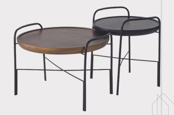 Tavolino rotondo da salotto in legno di lusso 2 tavoli in legno Set di mobili da designer 2 pezzi