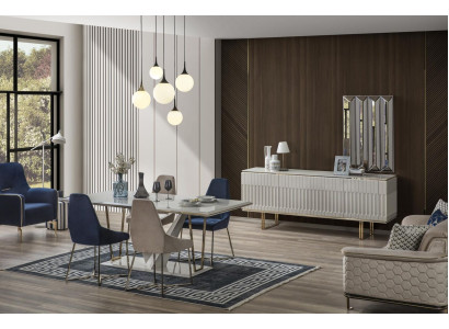 Set da pranzo per sala da pranzo con tavolo da pranzo, credenza, sedia da pranzo, gruppo da pranzo, angolo pranzo 6 pezzi.   Set da pranzo per sala da pranzo con tavolo da pranzo, credenza, sedia da pranzo, gruppo da pranzo, angolo pranzo 6 pezzi.