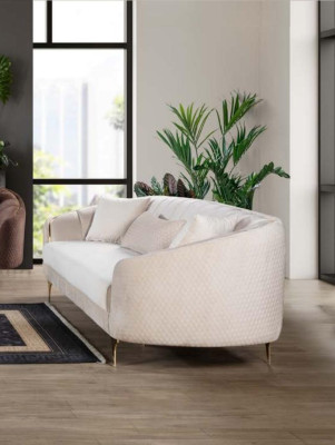 Sofà da soggiorno di lusso in pelle marrone beige, set da 3+3+1 posti