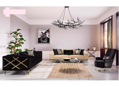 Set di divani neri Divano 3+3+1 posto poltrona in metallo elegante in velluto