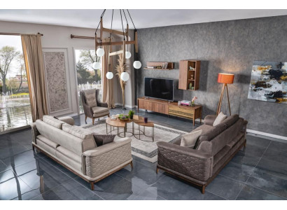 Divano set Divano di lusso Set di divani Poltrone 3+1 posti Tessuto Design moderno Nuovo