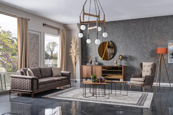 Divano set Divano di lusso Set di divani Poltrone 3+1 posti Tessuto Design moderno Nuovo