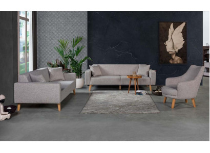 Divano Divano Imbottito Seduta 3+3+1 Set di Sedute Design Legno Divani Beige Cuscini Seduta.