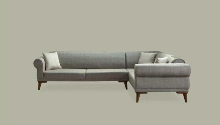 Divano ad angolo a L con imbottitura in stile lussuoso per soggiorno soft, grigio.
