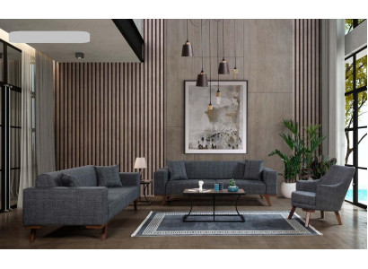 Sofà 3+3+1 posti, divani di design imbottiti grigi, mobili 3 pezzi