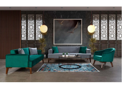 Sofà composto da 3+3+1 posti in design grigio turchese verde.