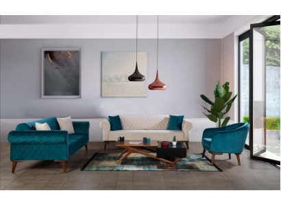 Set di divani di lusso 3+3+1 posti, divano a tre posti in stoffa tessile stile poltrona.