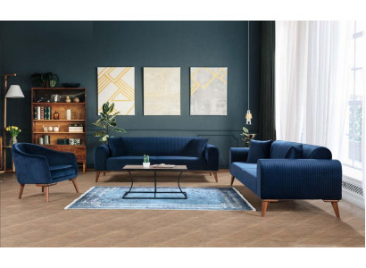 Set di divani 3+3+1 posti Sofa poltrona Royal Blue Couch Velluto 3 pezzi