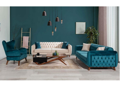 Sofà Set 3+3+1 Divano Imbottito Tessuto Salotto Chesterfield 3 pezzi