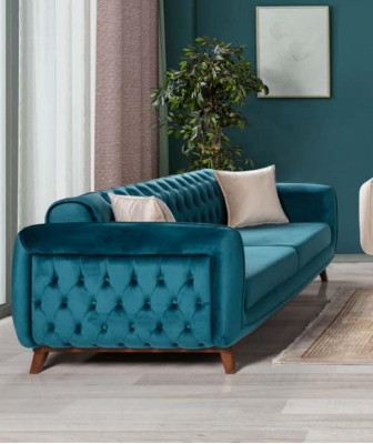 Sofà Set 3+3+1 Divano Imbottito Tessuto Salotto Chesterfield 3 pezzi