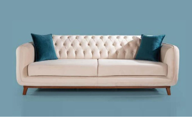 Sofà Set 3+3+1 Divano Imbottito Tessuto Salotto Chesterfield 3 pezzi
