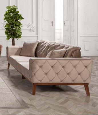 Set da divano Sofa 3+3+1 posti Marrone Poltrona in velluto stile Chesterfield