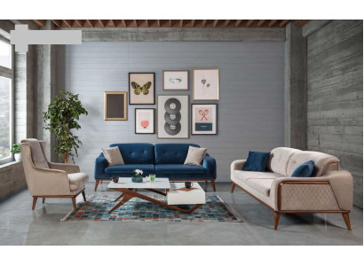 Sofà composto da 3 pezzi + 3 posti + poltrona + divano 3 posti, set in tessuto.