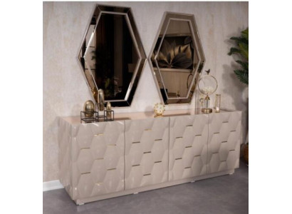 Comò cassetti legno credenza specchio 3 pezzi massiccio comodini soggiorno nuovo