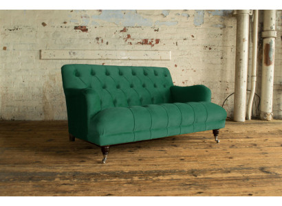 Chesterfield divano imbottito in pelle a 2 posti, stile moderno in tessuto verde.