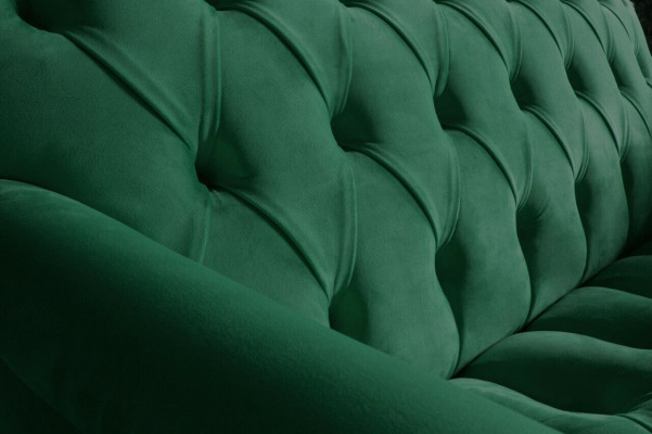 Chesterfield divano imbottito in pelle a 2 posti, stile moderno in tessuto verde.