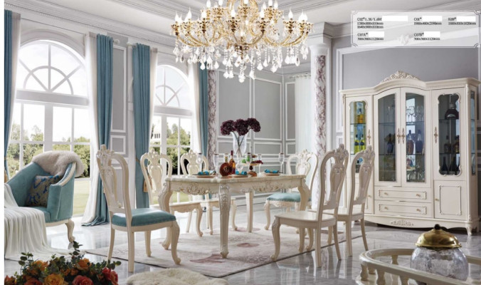 Set di arredamento per sala da pranzo Vitrina Sedia Tavolo da pranzo Sedie Set da pranzo