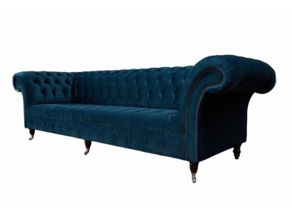 Set divano Chesterfield blu con rivestimento in tessuto set di divani a 3 posti + 1 posto + 1 posto.
