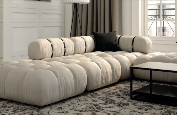 Divano angolare a L bianco moderno in tessuto per soggiorno design a nuova forma a L