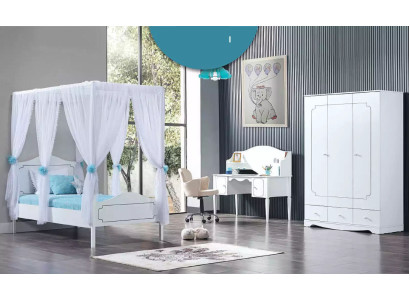 Stanza dei bambini Camera da letto Letto Letto a baldacchino 100x200cm Bianco Legno Letti
