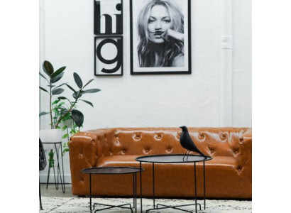 American Style Divano Chesterfield in Pelle Marrone a Tre Posti
