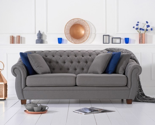 Chesterfield tessuto imbottito tre posti divano soggiorno tessile design