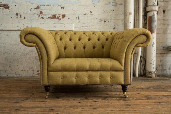 Divano Chesterfield Design Poltrona Divano Imbottito di Lusso in Tessuto 1 Posto #100