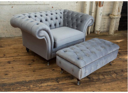 Chesterfield Poggiapiedi Poltrona Pouf Ottomano da salotto Tessuto in Pelle Nuovo