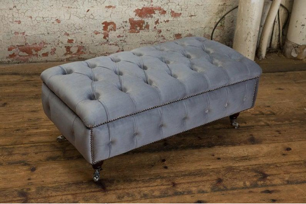 Chesterfield Poggiapiedi Poltrona Pouf Ottomano da salotto Tessuto in Pelle Nuovo