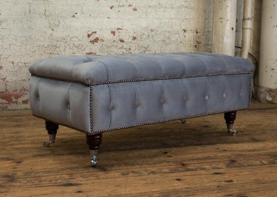 Chesterfield Poggiapiedi Poltrona Pouf Ottomano da salotto Tessuto in Pelle Nuovo