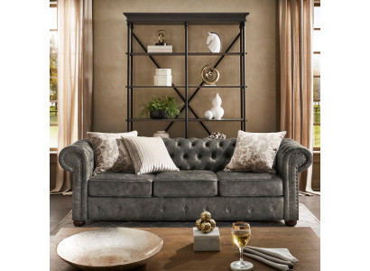 Chesterfield 3 posti Classico lusso Barocco Rococò Divano Tessuto in pelle Nuovo