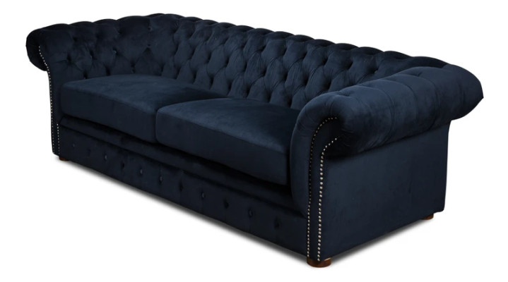 Divano classico per il soggiorno - Divano in tessuto Chesterfield blu a 3 posti jvmoebel ®