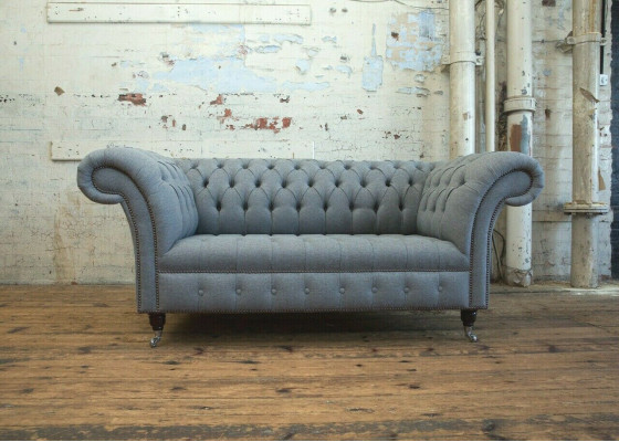 Chesterfield Original divano JVMoebel tessile divani grigio 185cm divano divani