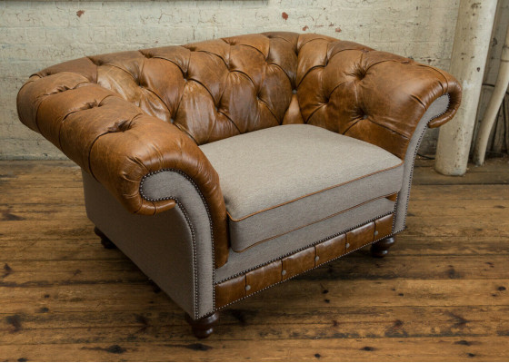 Chesterfield Design Tessuto Divano Poltrona 1,5 Posti Divani Imbottiti Lounge Nuovo Club
