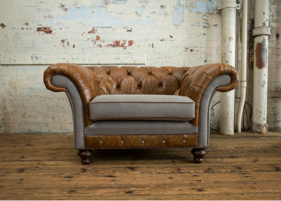 Chesterfield Design Tessuto Divano Poltrona 1,5 Posti Divani Imbottiti Lounge Nuovo Club