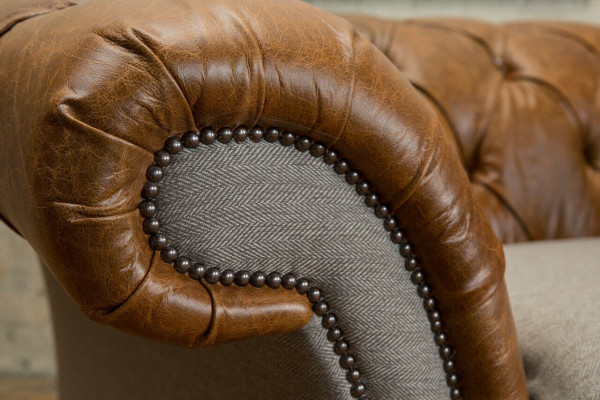 Chesterfield Design Tessuto Divano Poltrona 1,5 Posti Divani Imbottiti Lounge Nuovo Club