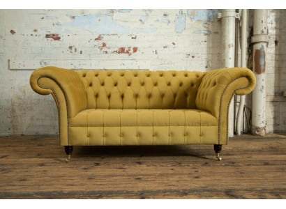 Divano Chesterfield 2 posti imbottito design divani divani set gialli in velluto nuovo