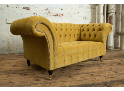 Divano Chesterfield 2 posti imbottito design divani divani set gialli in velluto nuovo
