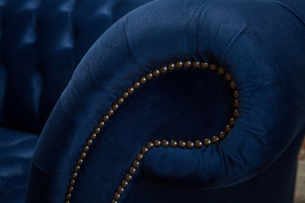 Sofà Chesterfield classico in tessuto blu, set di divani imbottiti 2 posti sofà 185cm.